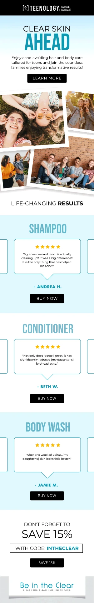 Teenology Clear Skin Ahead email before creative direction