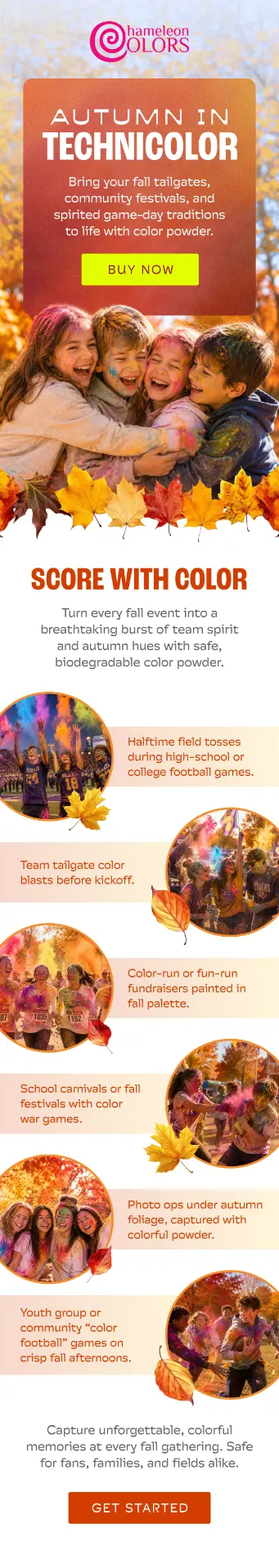 Chameleon Colors fall sports email after creative direction
