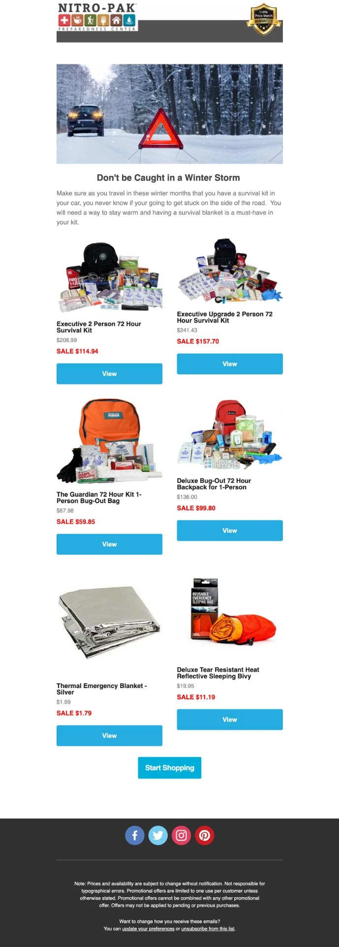 Nitro-Pak winter email before creative direction