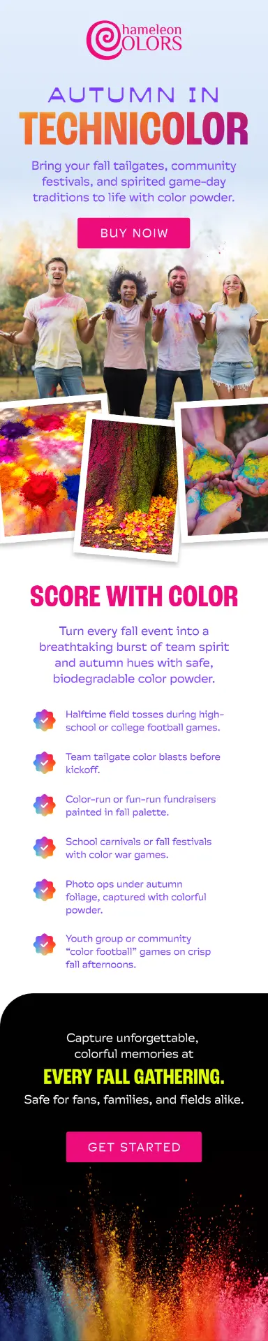 Original designer draft for the Chameleon Colors fall sports email