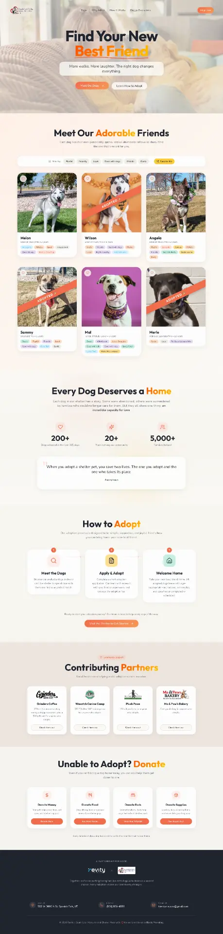 South Utah Valley Animal Shelter homepage with clearer adoption paths and animal discovery